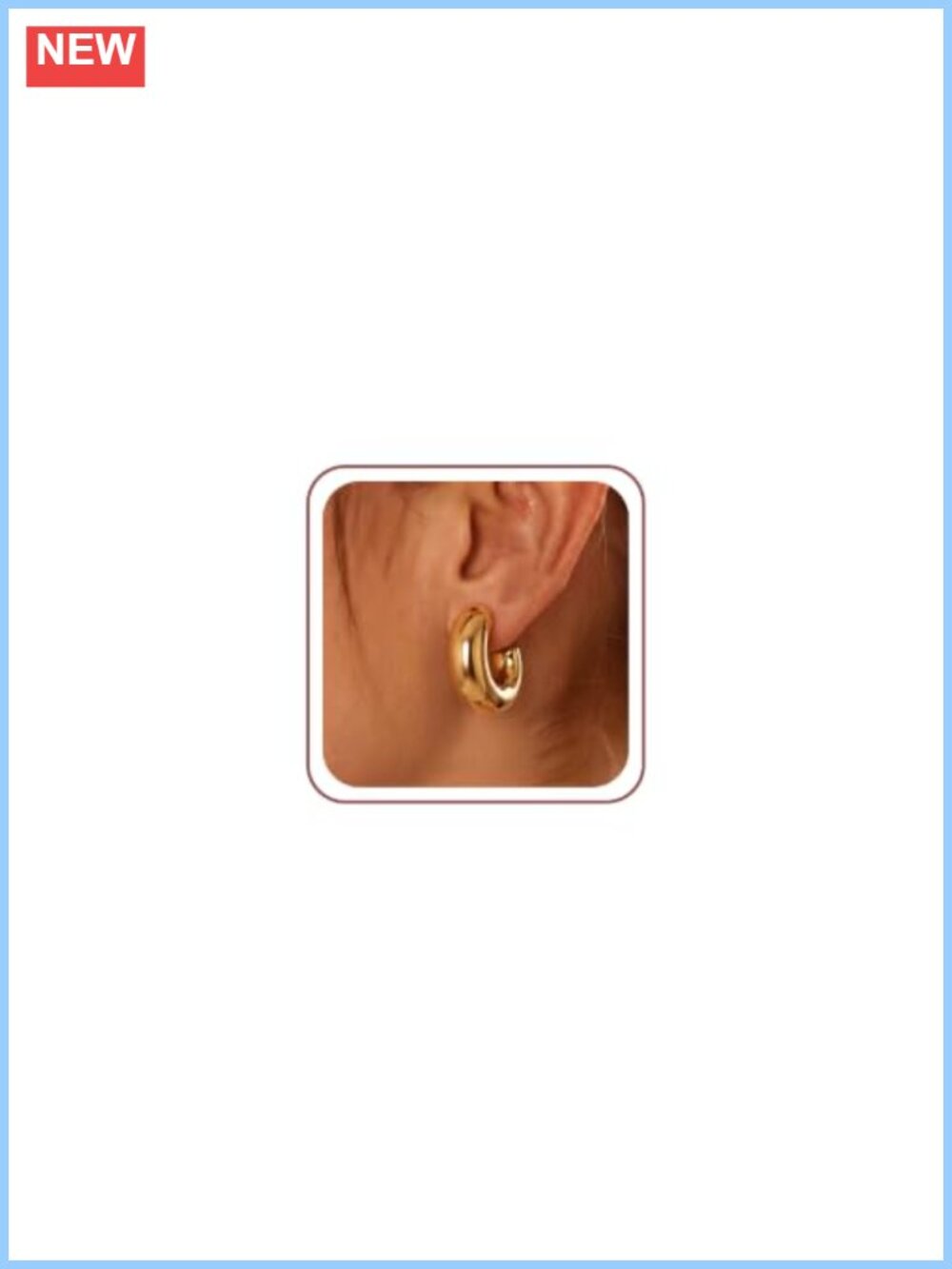 Chunky Hoop Earrings 14K Gold Plated Lightweight Open Hoops Women